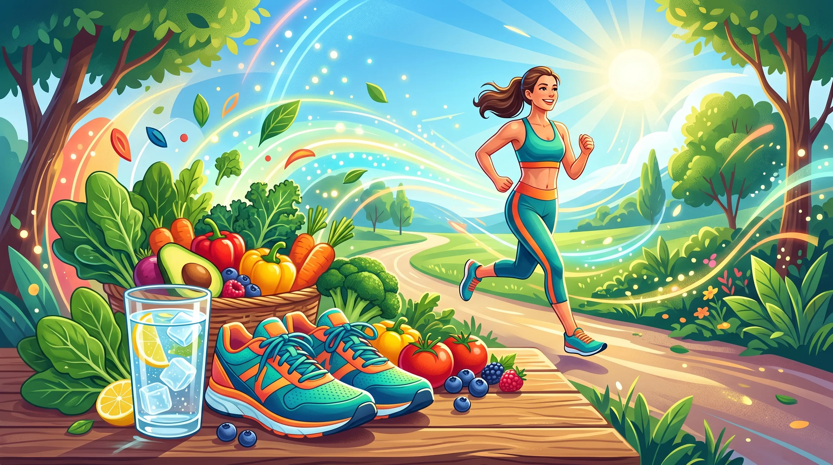 Verduras frescas y zapatillas para acelerar el metabolismo y perder peso